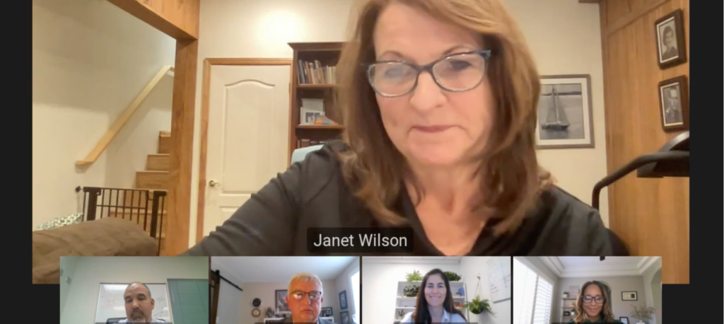 Screenshot of a virtual panel with Janet Wilson and other educatiors